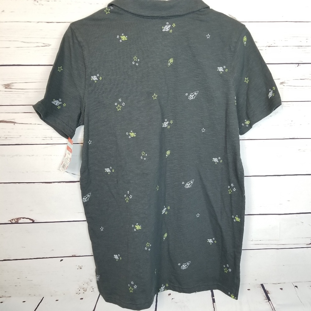 CAT & JACK Space Print Charcoal Polo Shirt - Picture 3 of 3